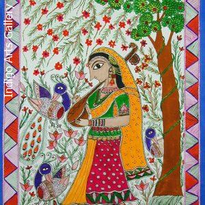 Girl in the Garden - Mithila painting