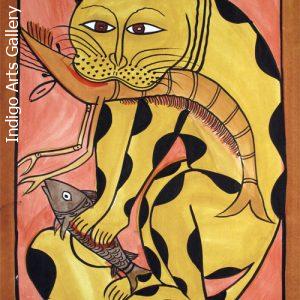 Kalighat Cat with Shrimp and Fish