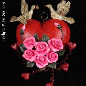 Hearts and Roses - Retablo Heart Ornament