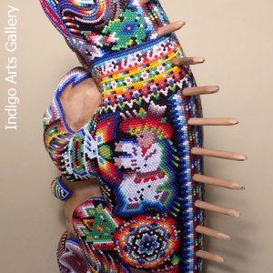 Large Huichol Beaded Iguana Sculpture