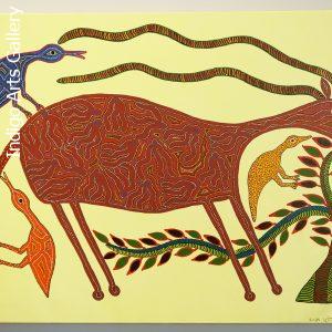 Anil Bariya - Antelope with Three Birds