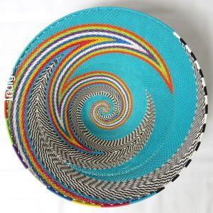 Imbenge Telephone Wire Basket - Large shallow flared shape - Turquoise Multicolor