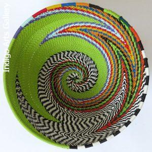 Imbenge Zulu Telephone Wire Basket (bowl shape)  Green Multicolor