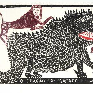 O Dragao Eo Macaco - vintage woodcut print