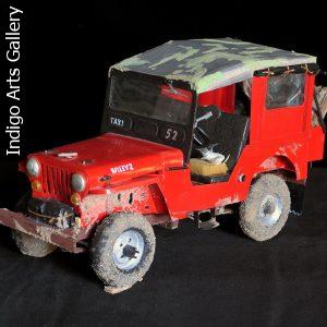 Red 1952 Willys Jeep Taxi Sculpture