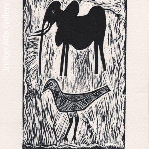 Lapwing and Elephant - Linocut print