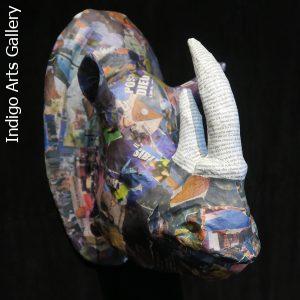 Newsprint Papier Maché Rhino Trophy Head