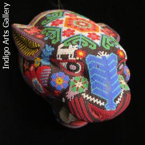 Medium Jaguar Head/Mask - Huichol Beaded Sculpture