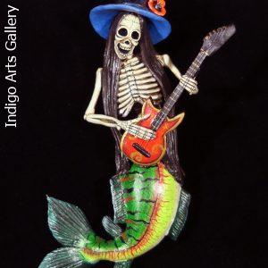 La Sirena Calavera with Guitar - retablo figure