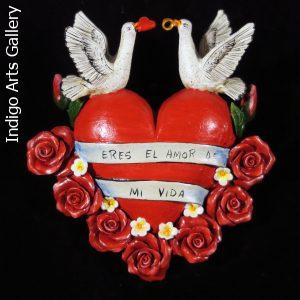 "Eres El Amor de Mi Vida" (you are the love of my life) Retablo heart ornament