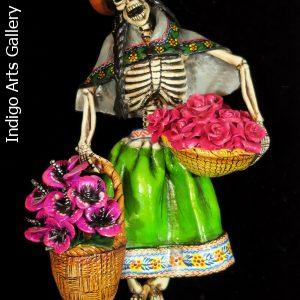 Calavera Flower-Seller - retablo figure