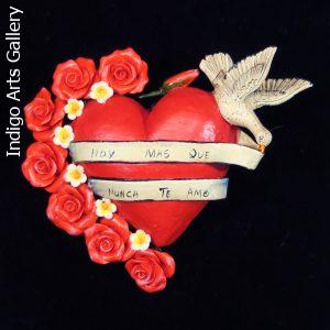 "Hoy Mas Que Nunca Te Amo" (I love you today more than ever) - Retablo Heart Ornament