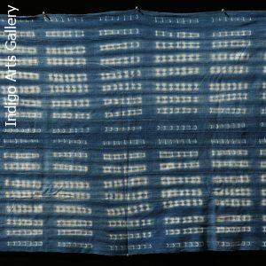 Indigo stitch-resist-dyed strip-weave cotton cloth