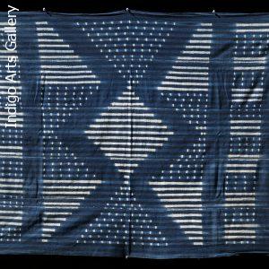 Indigo stitch-resist-dyed strip-weave cotton cloth