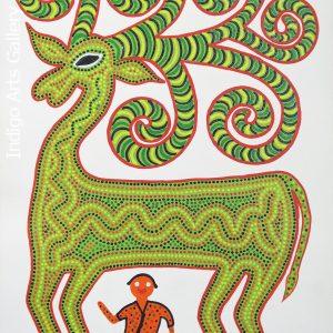 Green Deer with Small Man