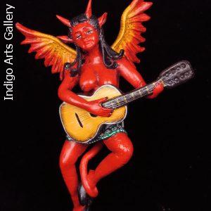 Diabla with Guitar - Retablo Sculpture