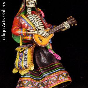 Calavera Guitarist of the Sierra - retablo sculpture