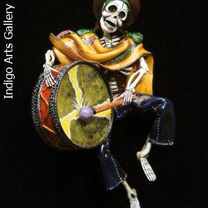 Calavera with a Big Drum - retablo sculpture