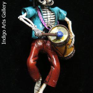 Calavera Drummer - retablo sculpture