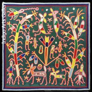 The Deer God, the Shaman and the Maize of Five Colors - Nierika Yarn Painting